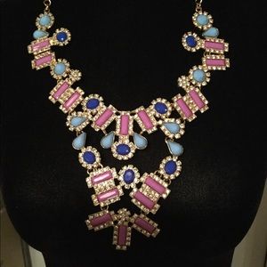 Pink and blue long statement necklace